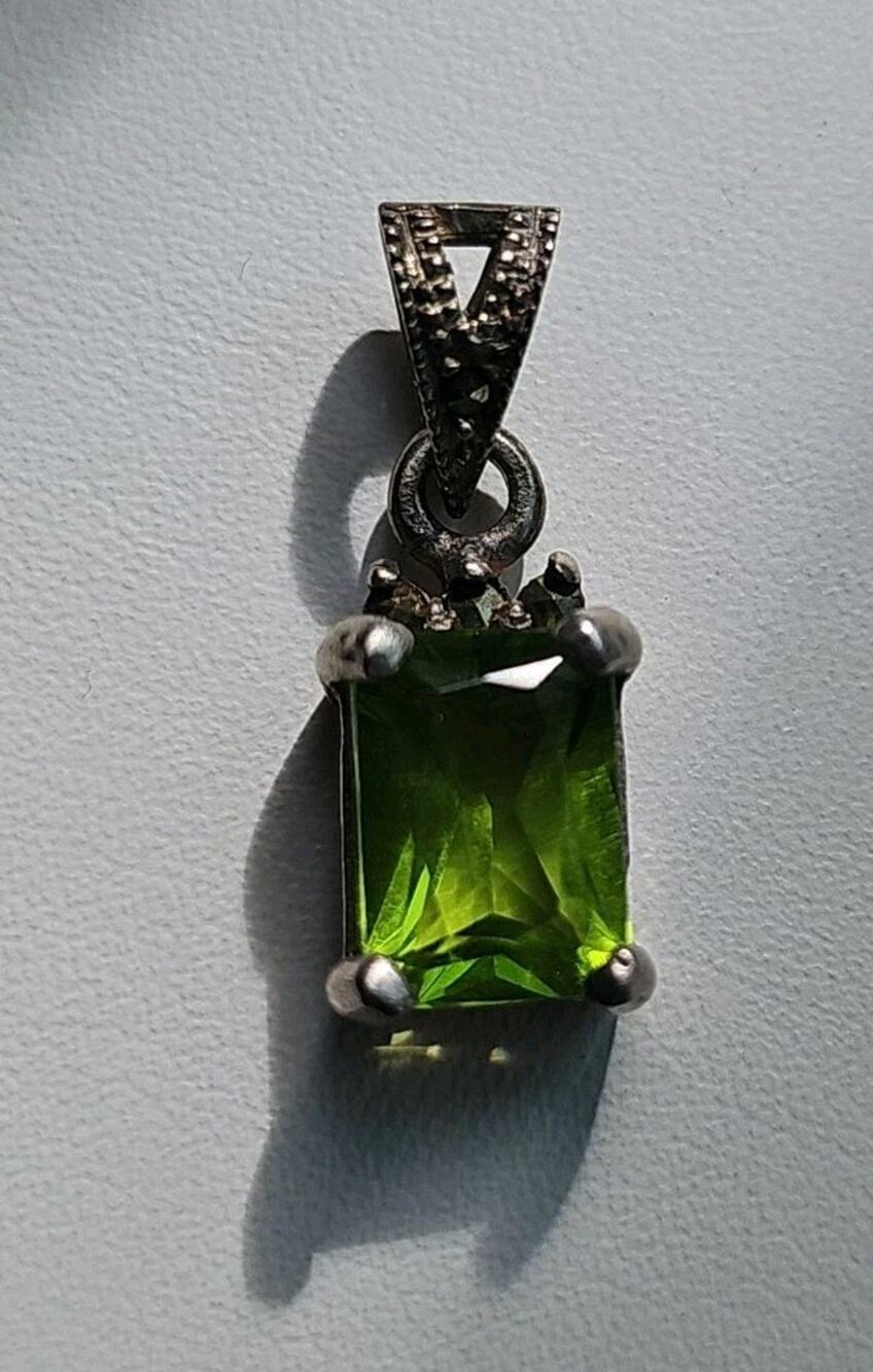 Sterling Silver Rectangle Cut Light Green Peridot Pendant